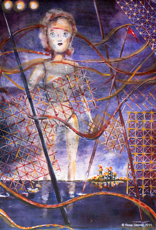 Roller Coaster with giant doll
Mono Print 30"x42"