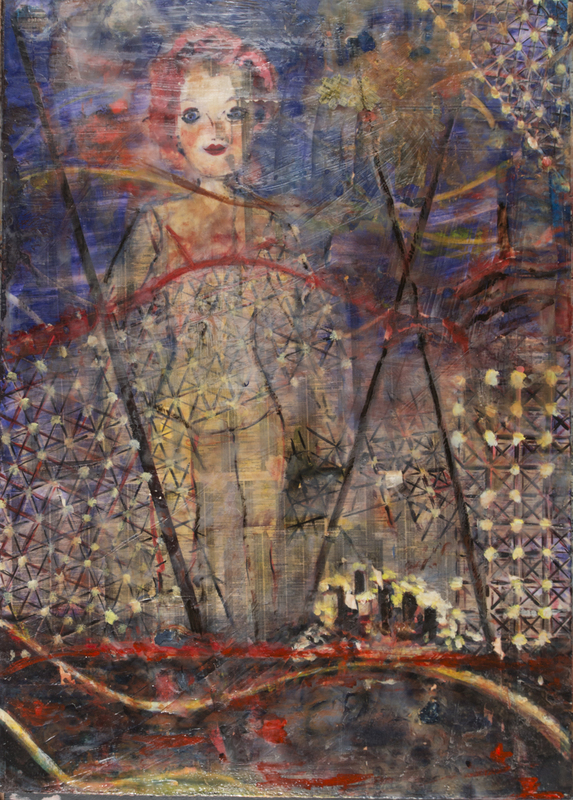 Roller Coaster with giant Doll
Mono Print with Encaustic
30"x42"